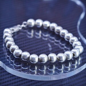 7.5” 8mm, vintage Sterlng Silver 925 handmade Bead Bracelet, stamped 925