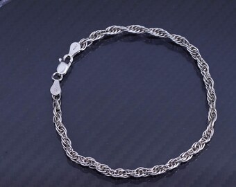 7.5 3mm, Vintage Italian Sterling Silver 925 Handmade Rope Chain Bracelet, Stamped 925 Italy - Etsy 7.5 3mm, Vintage Italian Sterling Silver 925 Handmade Rope Chain Bracelet, Stamped 925 Italy - Etsy