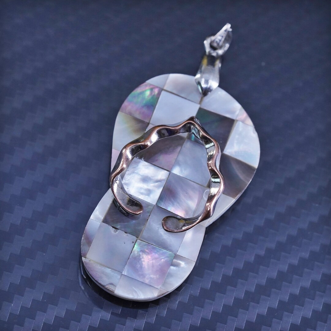 Vintage Copper Sandal Flip Flop Pendant With Mother of Pearl and ...
