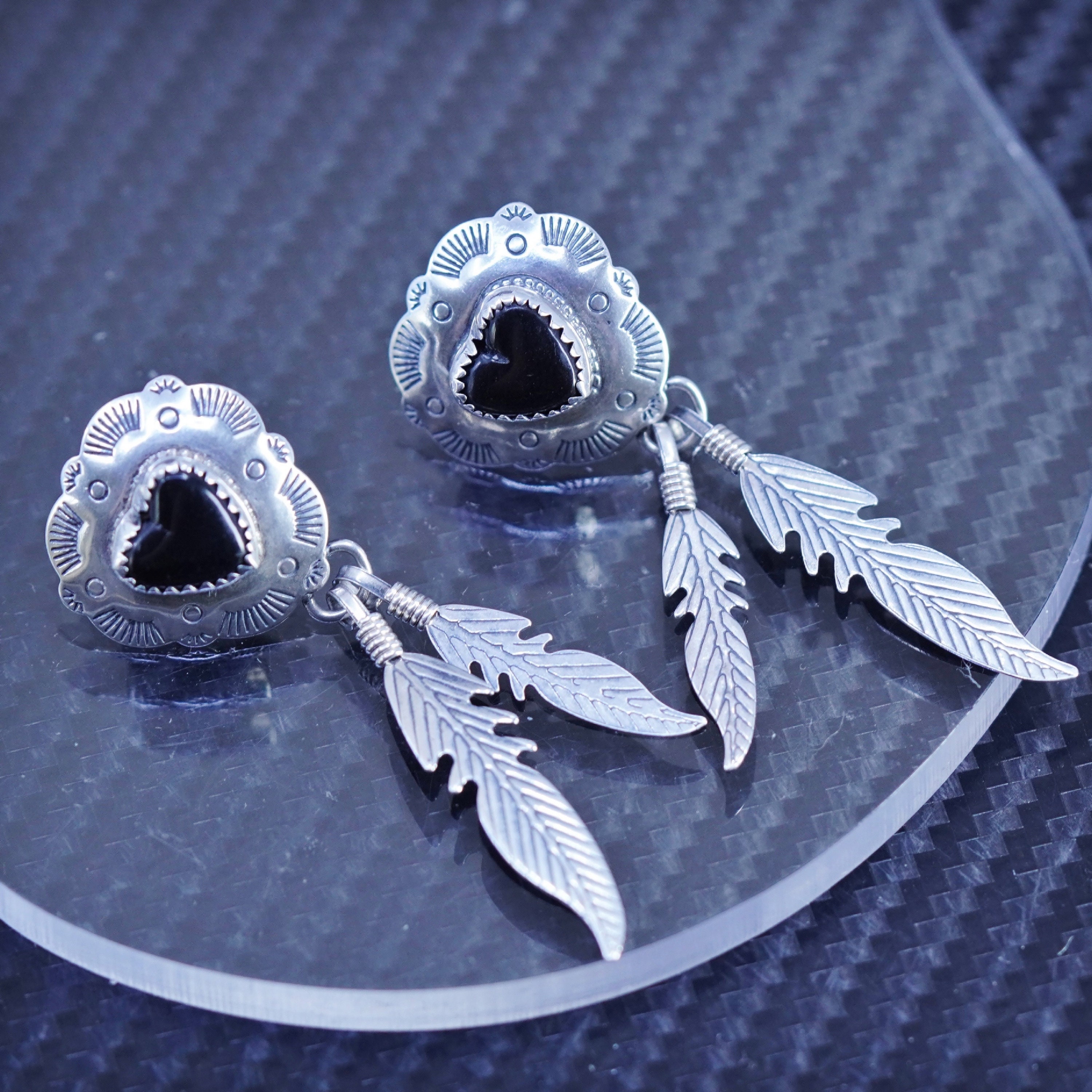 Vintage TK Sterling Silver Handmade Earrings, Native