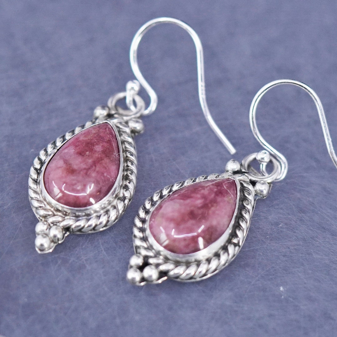 Vintage Native American Rhodonite Sterling Silver Earrings, T. Spencer ...