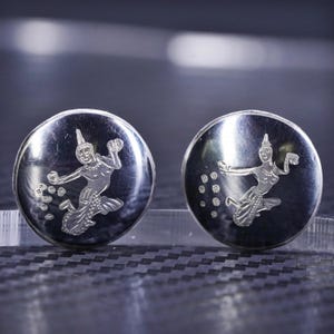 Boutons de manchette vintage indien Siam en argent sterling 925 texturé déesse indienne, estampillés Siam