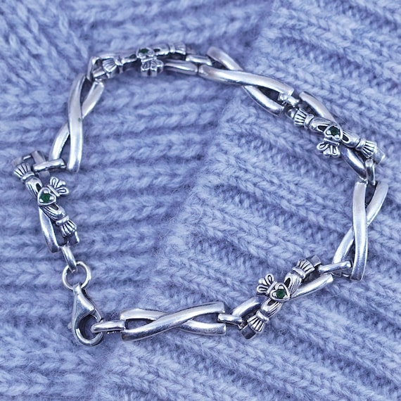 7 Vintage Irish Solvar Sterling Silver 925 Claddagh Tennis