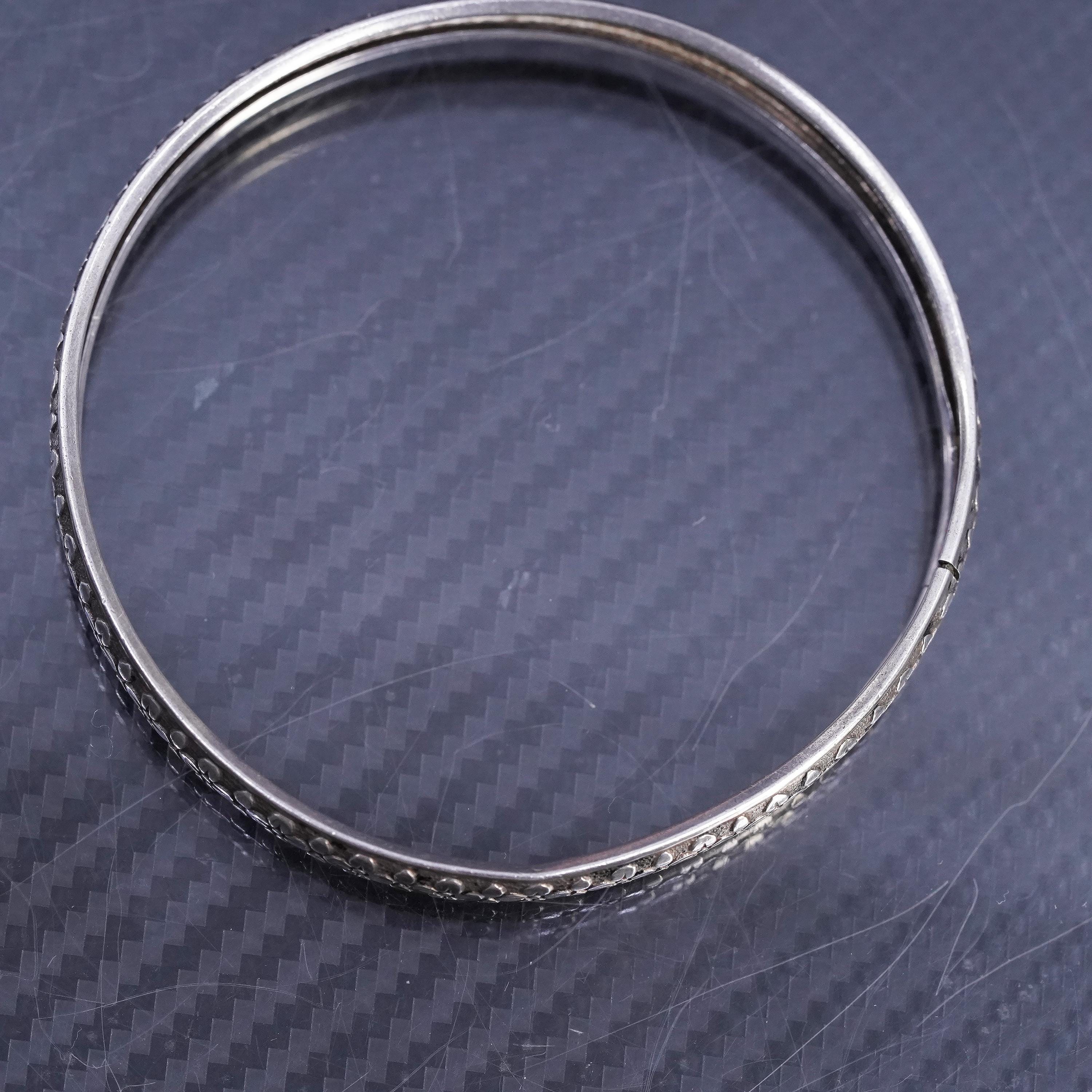 8”, Vintage Mexican Sterling Silver 925 Floral Textured Bangle