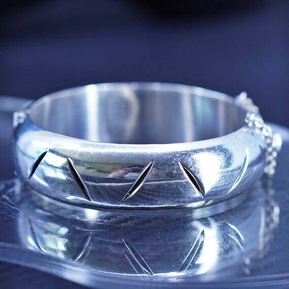 7”, Vintage Mexico Mexican Sterling Silver 925 Hinged Bangle