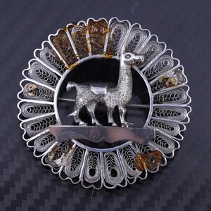 Vintage sterling silver 925 handmade filigree llama, brooch, stamped 925