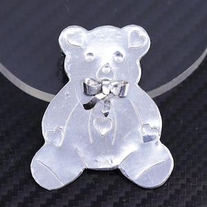 Vintage Sterling Silver 925 handmade teddy bear Brooch pin, stamped 925 sterling