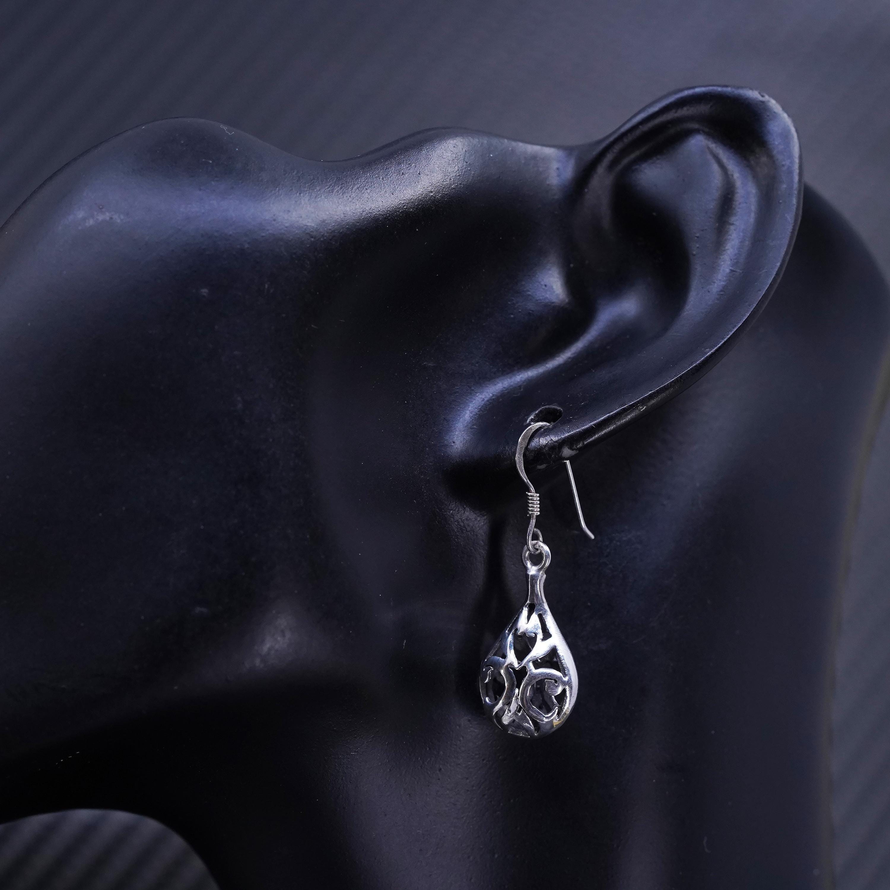 Orecchini pendenti vintage in filigrana d'argento sterling vittoriano - Italia