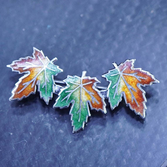 Sterling Silver 925 Maple Leaf Brooch, Guilloche … - image 1