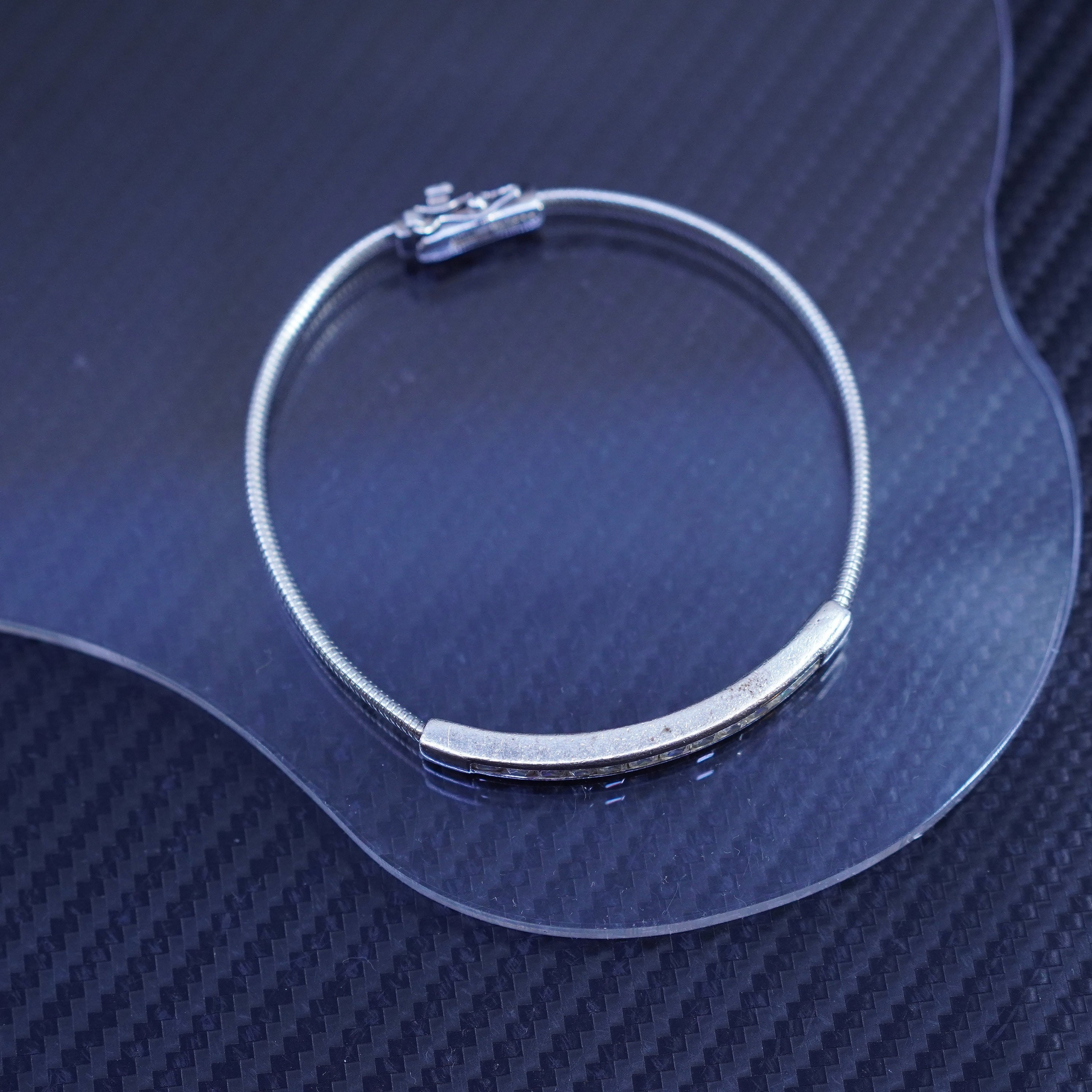 7.5”, Vintage Sterling Silver 925 Snake Chain Bangle