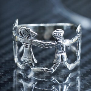 size 8, vintage sterling silver 925 handmade friendship ring “save the children” band, stamped 925