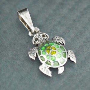 Vintage sterling silver 925 handmade enamel turtle pendant, stamped 925