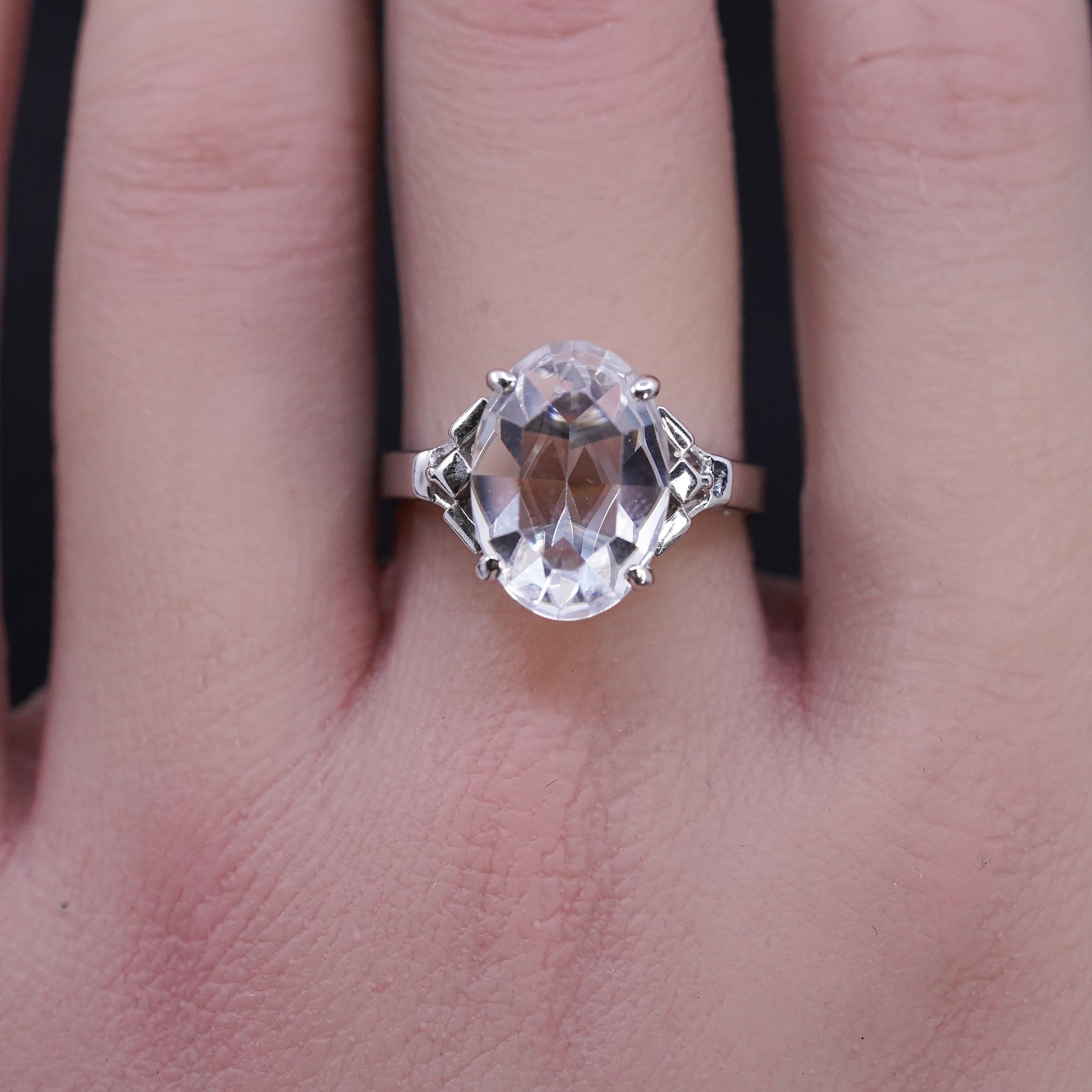 Size 7, Vintage Sterling Silver 925 Engagement Ring With Oval Cz ...
