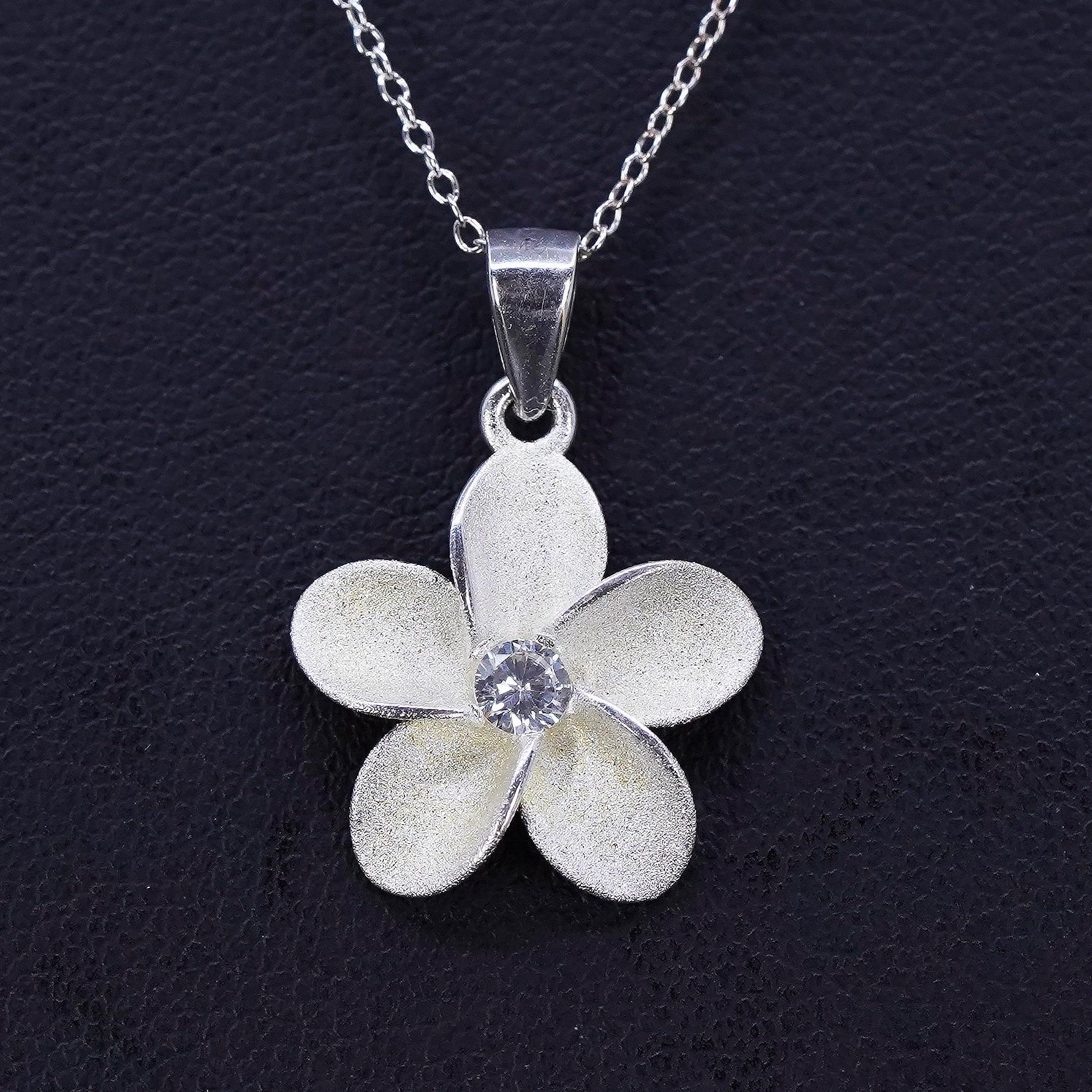 Vintage Sterling Silver 925 CZ Pendant with Box Chain 18