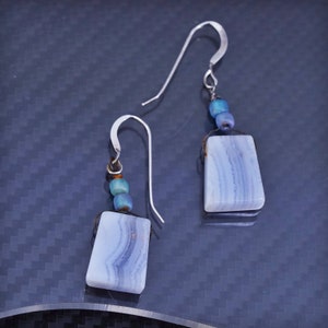 Vintage Mexican sterling silver 925 handmade earrings with lace agate, silver tested