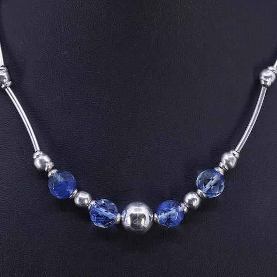 Collier Vintage Ancien Couleur Argent Avec Perle Et Cristal Bleu Central - Occasion Très Bon état 2015