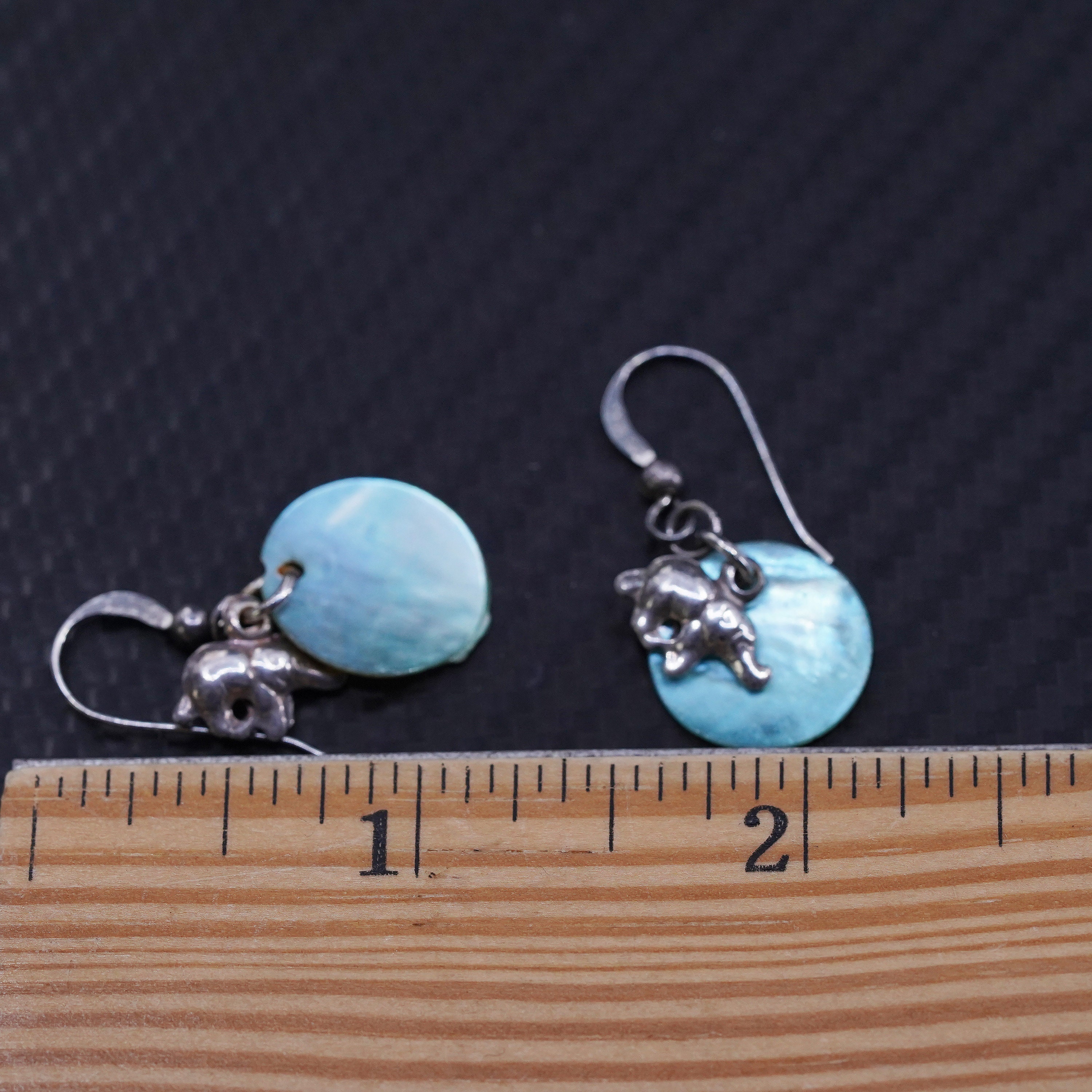 Orecchini A Forma Di Elefante Con Conchiglia Paua (Abalone) Blu E Verde - Intarsiati A Mano, Placcati Al Rodio, Ipoallergenici - Regalo Unico