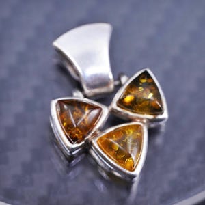 Vintage sterling silver 925 handmade amber pendant, stamped 925