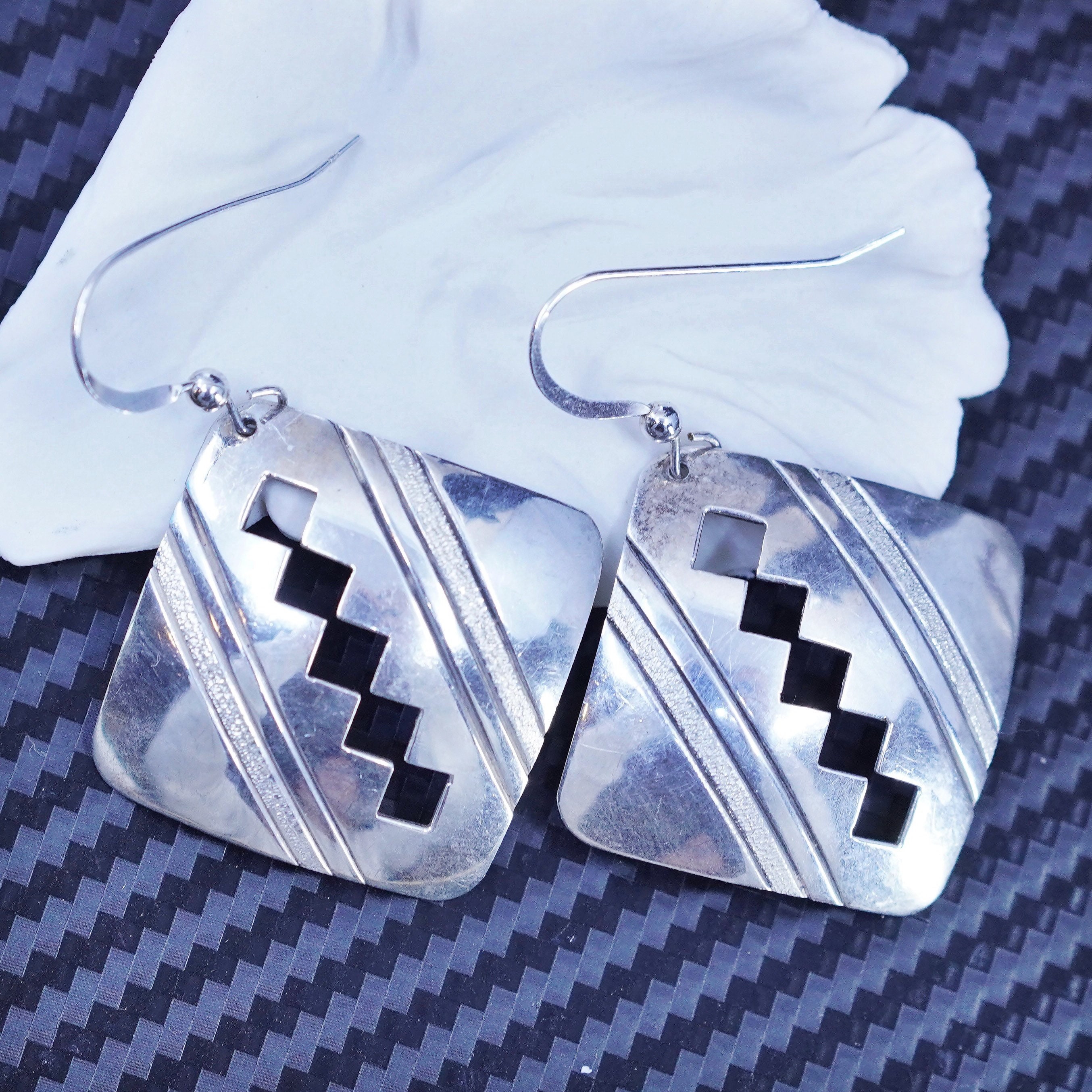 Rare Vintage Hopi Triangular Kokopelli Native American Jewelry Silver Earrings Rare Vintage Hopi Triangular Kokopelli Native American Jewelry Silver Earrings