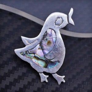 Vintage Mexican sterling silver 925 handmade abalone bird brooch, stamped Sterling Mexico