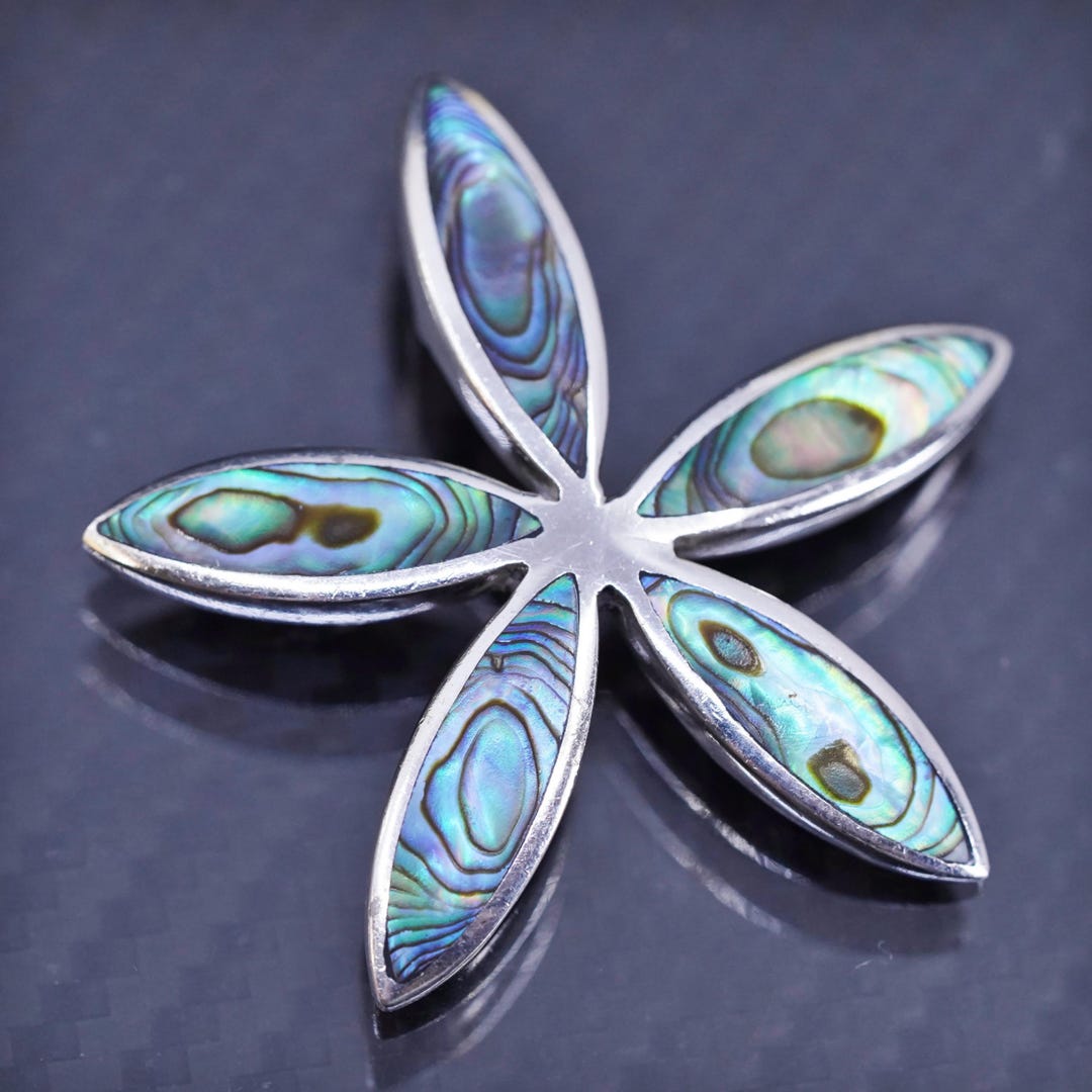 Vintage Sterling Silver 925 Handmade Flower Pendant With Abalone Inlay ...