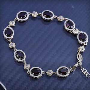 7.5”, vintage vermeil yellow gold over sterling silver 925 tennis bracelet with ruby diamond details, stamped 925