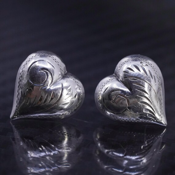 Vintage Sterling Silver Handmade Earrings, Textured Puffy