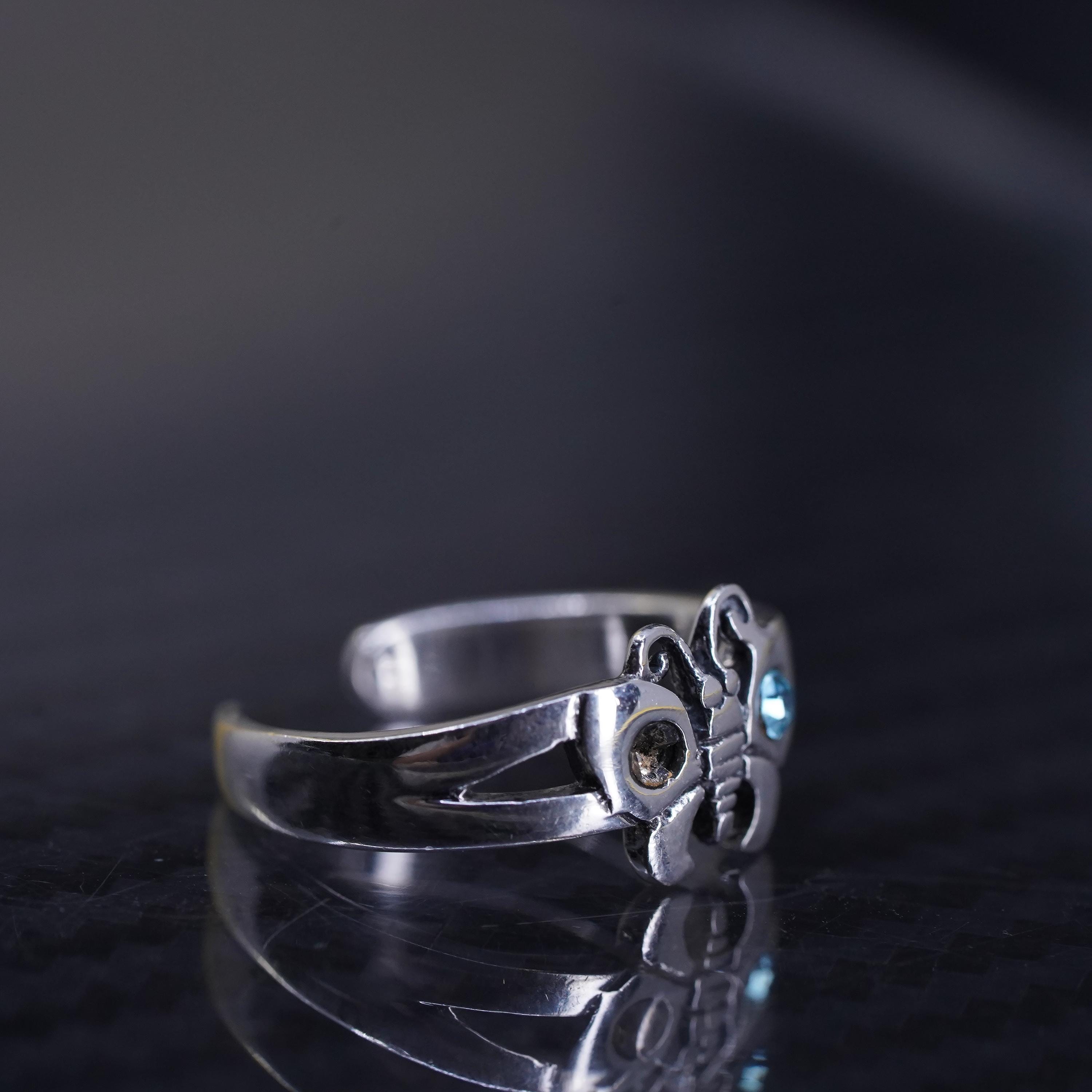 Anello a farfalla fatto a mano in argento sterling 925, regolabile, fascia aperta, punzonato 925, manca un cz - Italia