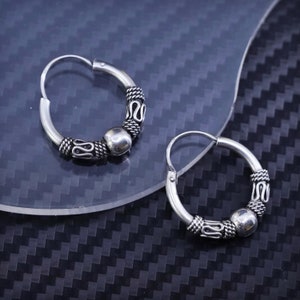 0.75”, vintage wired sterling silver 925 hoops circle handmade earrings, stamped 925