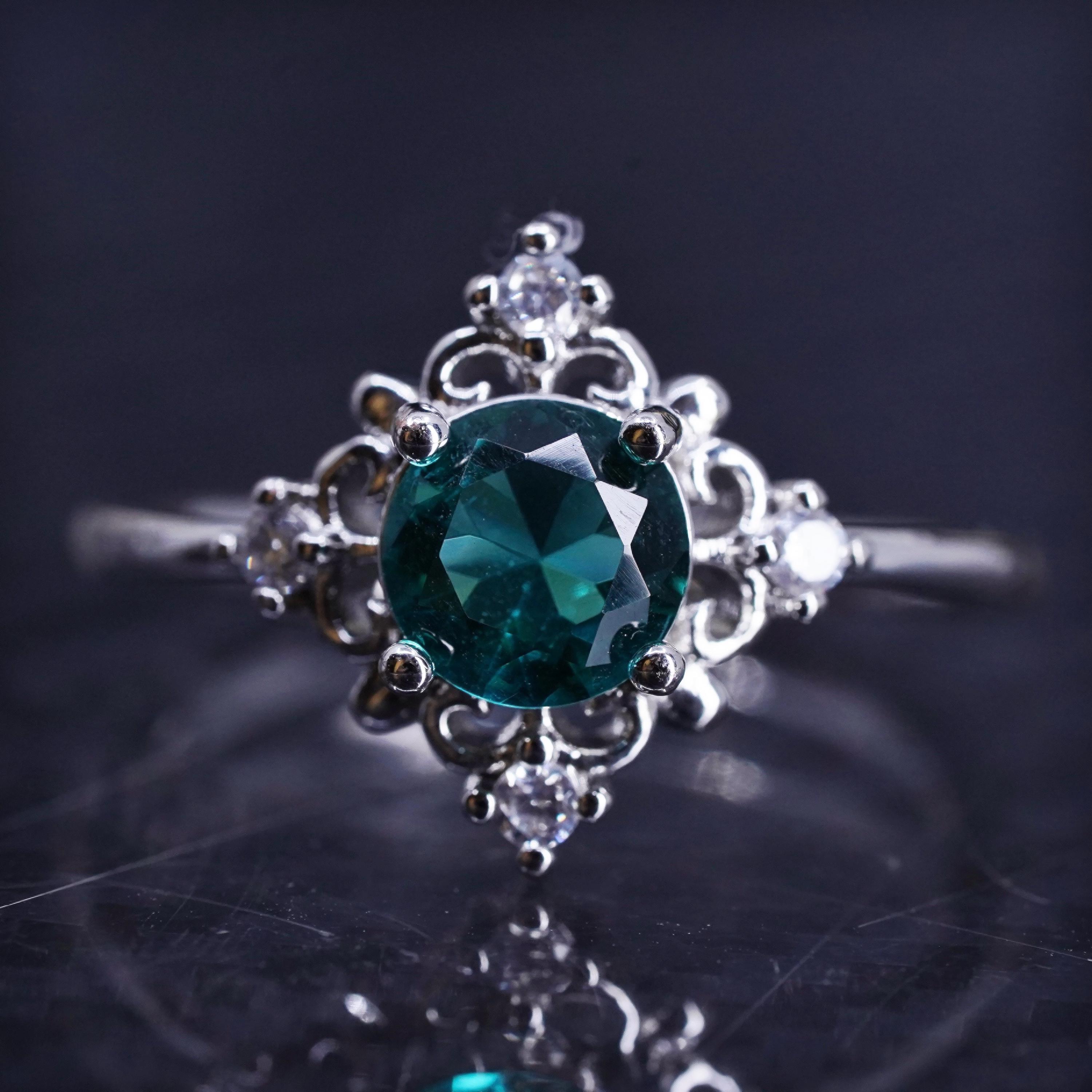 Size 9.25, Vintage Sterling Silver 925 Engagement Ring With