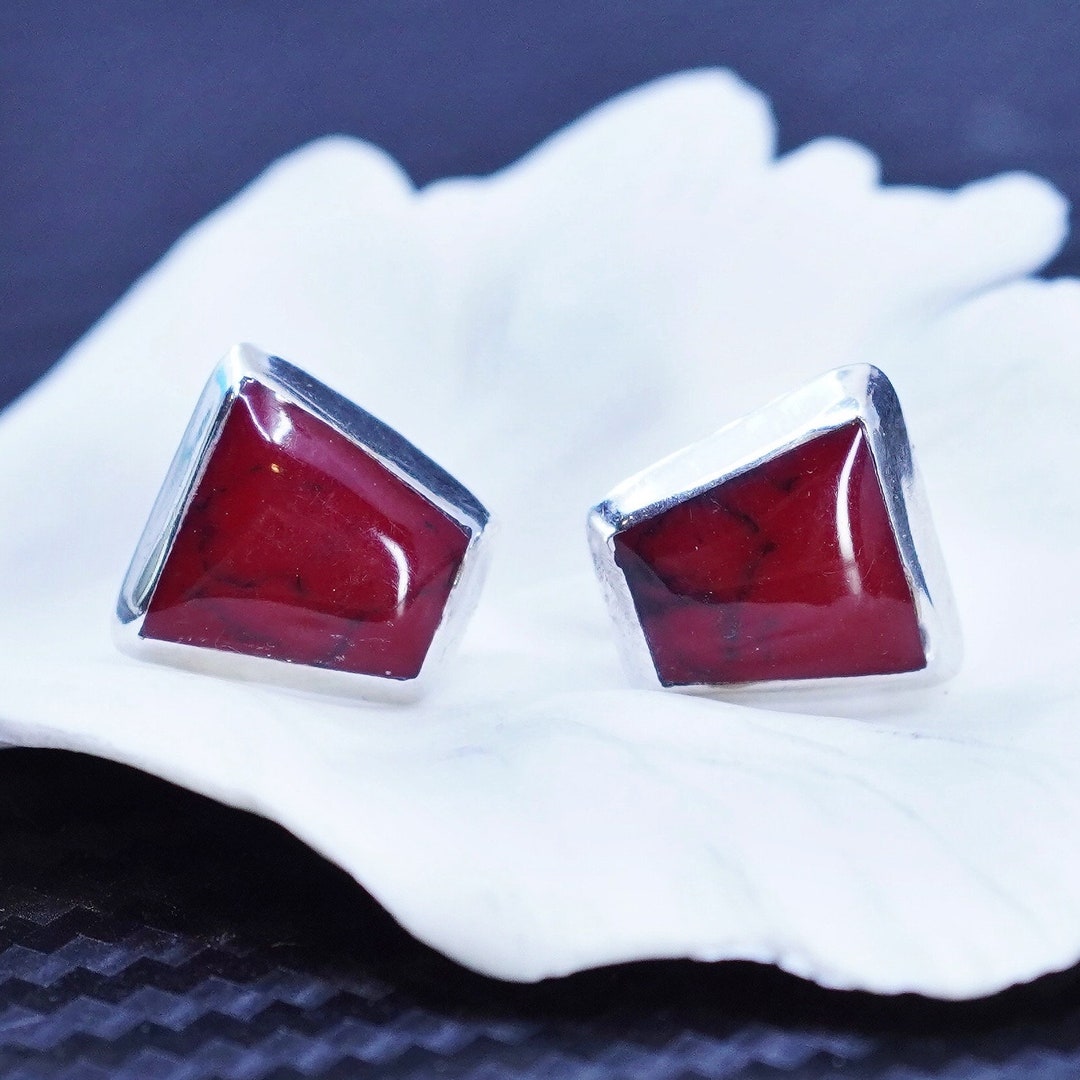 Vintage Mexican Sterling Silver 925 Handmade Red Jasper Inlay Studs ...