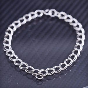 Pulseira de corrente dupla de prata esterlina 925 de 7,5” e 7 mm, vintage Itália, carimbada 925 Itália