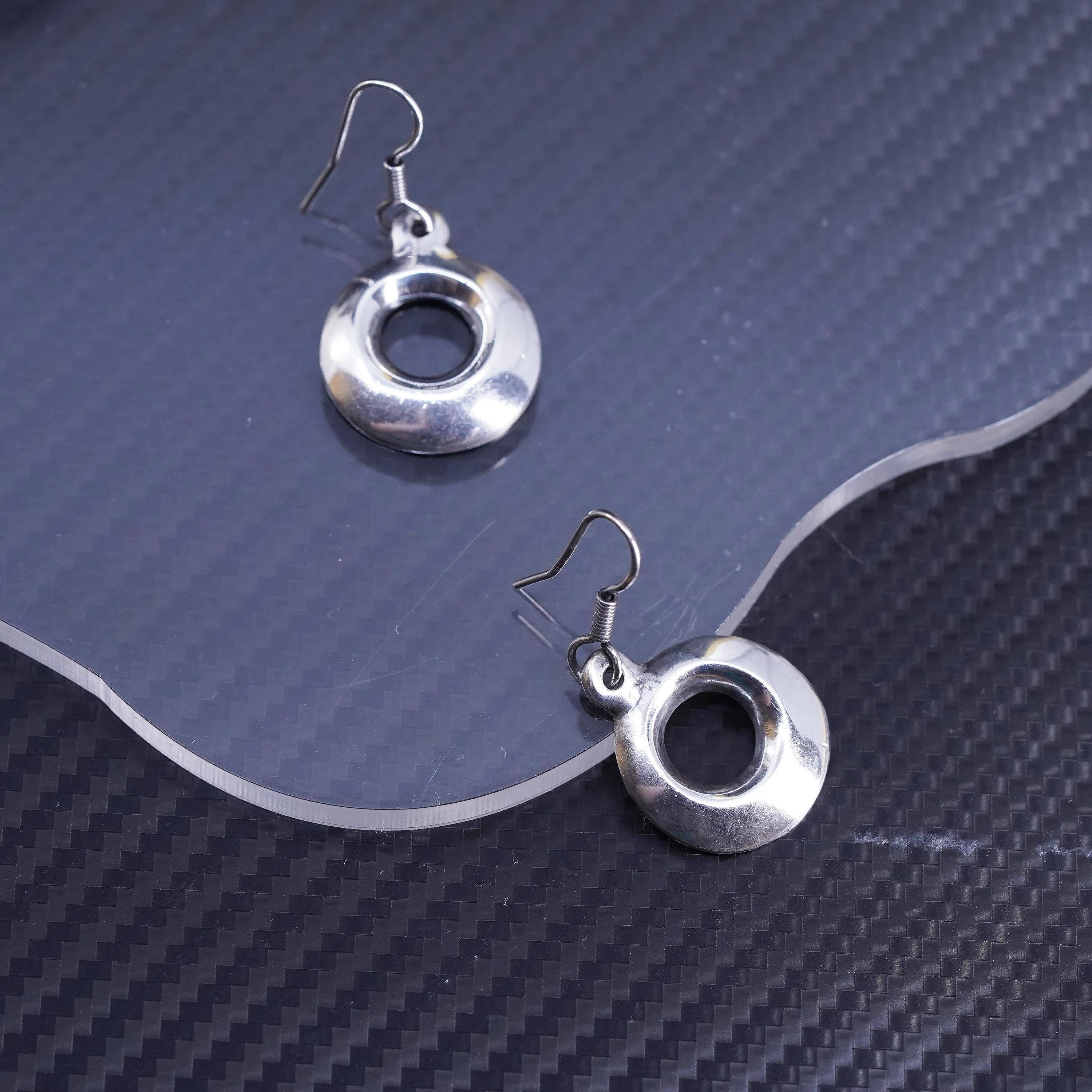 Vintage Mexican Sterling Silver 925 Handmade Circle Earrings Vintage Mexican Sterling Silver 925 Handmade Circle Earrings