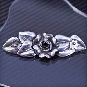 Vintage sterling silver 925 handmade long flower brooch, stamped sterling