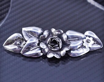 Broche Vintage Argent 925 - Grosse Fleur Imposante - Année 1972 - État Bon