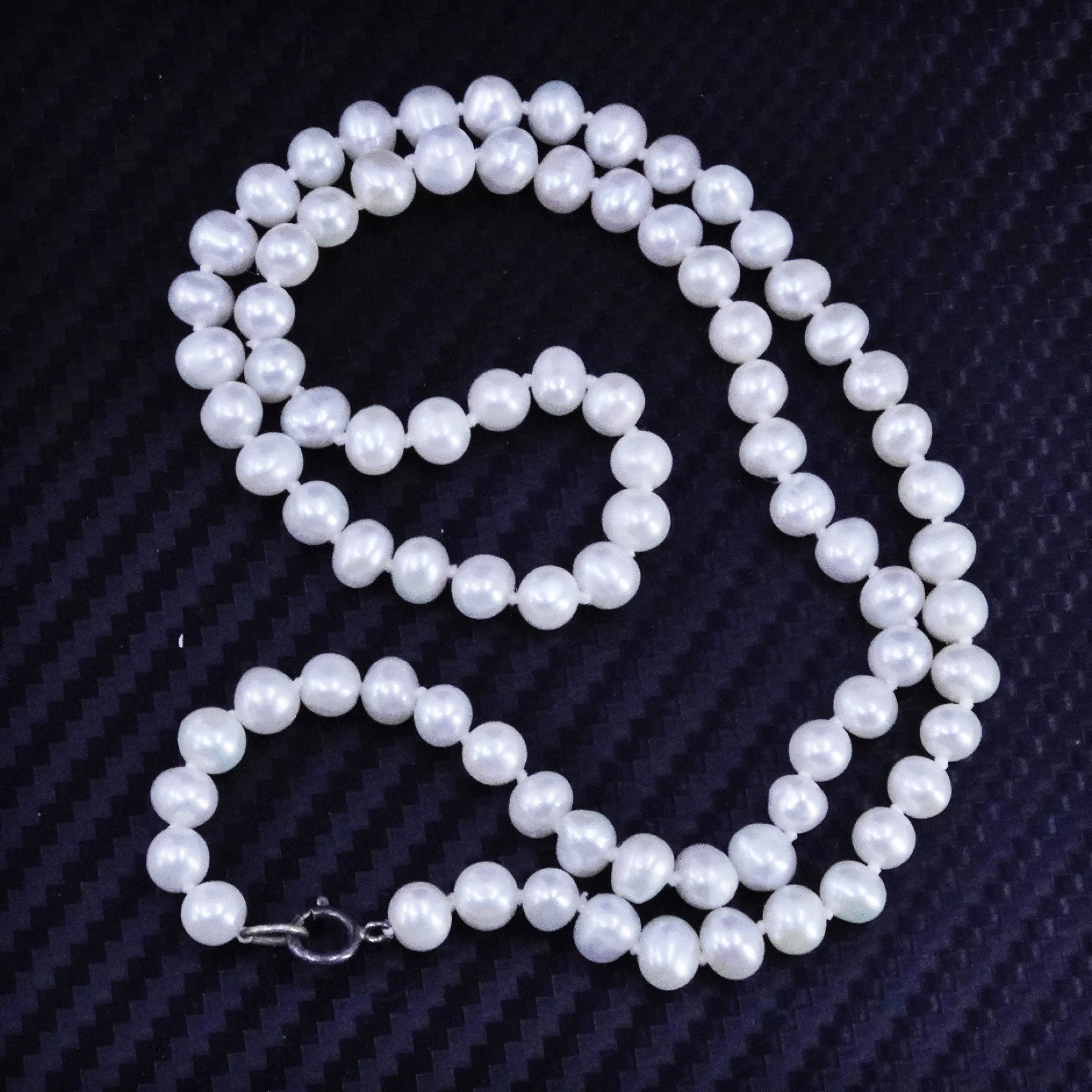 Collana 16", vintage in argento 925 fatta a mano con perle da 5mm, stampata 925