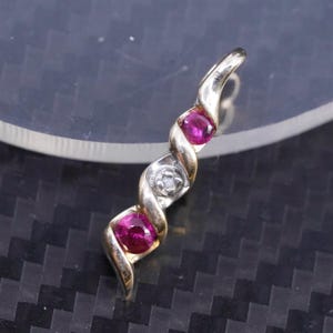 Vintage vermeil yellow gold over sterling silver 925 pendant with ruby and diamond, stamped 925