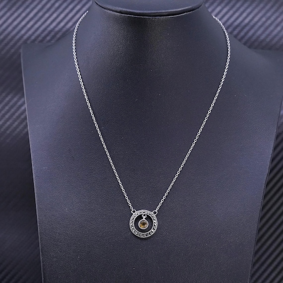 16” 1.6mm, vintage Judith Jack Sterling silver 925 circle chain necklace with circle citrine pendant  marcasite, stamped 925 JJ View 2