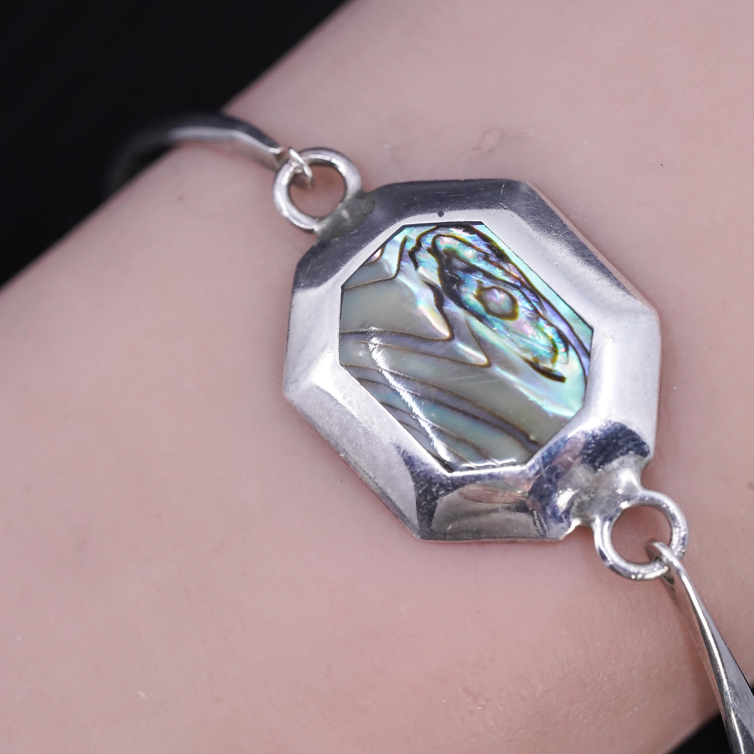 6.75”, Vintage Mexican Sterling Silver 925 Hinged Bangle, Bracelet