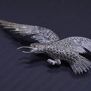 Vintage sterling silver 925 handmade bird brooch with marcasite, stamped sterling