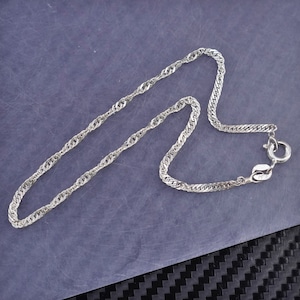 9” 2mm, vintage Italian sterling silver 925 handmade twisted curb chain bracelet anklet, stamped 925 Italy
