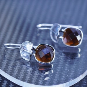 SILPADA RARE Boucles d&#39;oreilles en argent sterling 925 avec quartz fumé à facettes W1272 Rare HTF, poinçonné 925