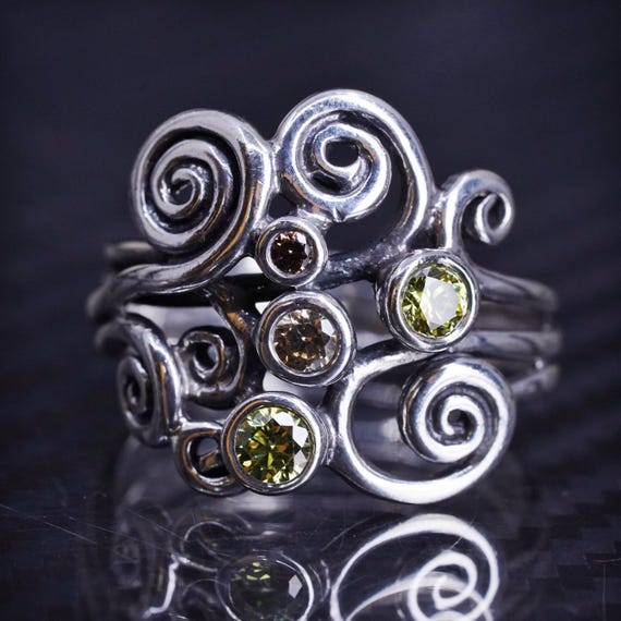 Size 8.5 Vintage ALE Sterling Silver 925 Statement Swirly Ring With Peridot Stamped 925 ALE Etsy