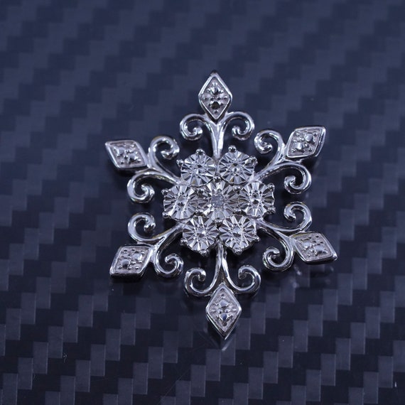 Vintage sterling silver 925 snowflake pendant wit… - image 2