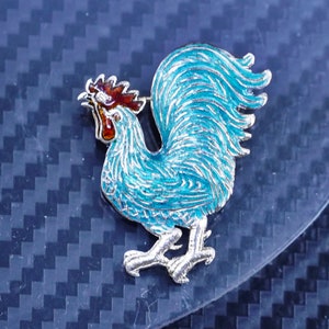 vintage Siam sterling silver handmade brooch, 925 rooster pin with blue enamel, stamped sterling Siam