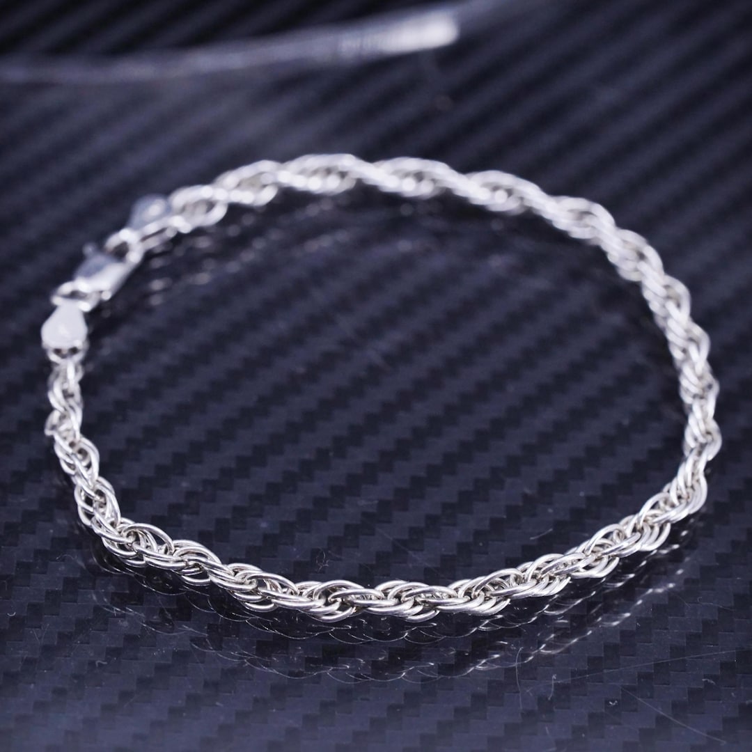 7.5” 3mm, Vintage Italian Sterling Silver 925 Handmade Rope Chain