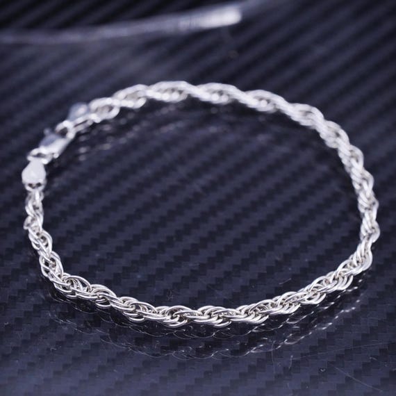 7.5” 3mm, Vintage Italian Sterling Silver 925 Handmade Rope Chain