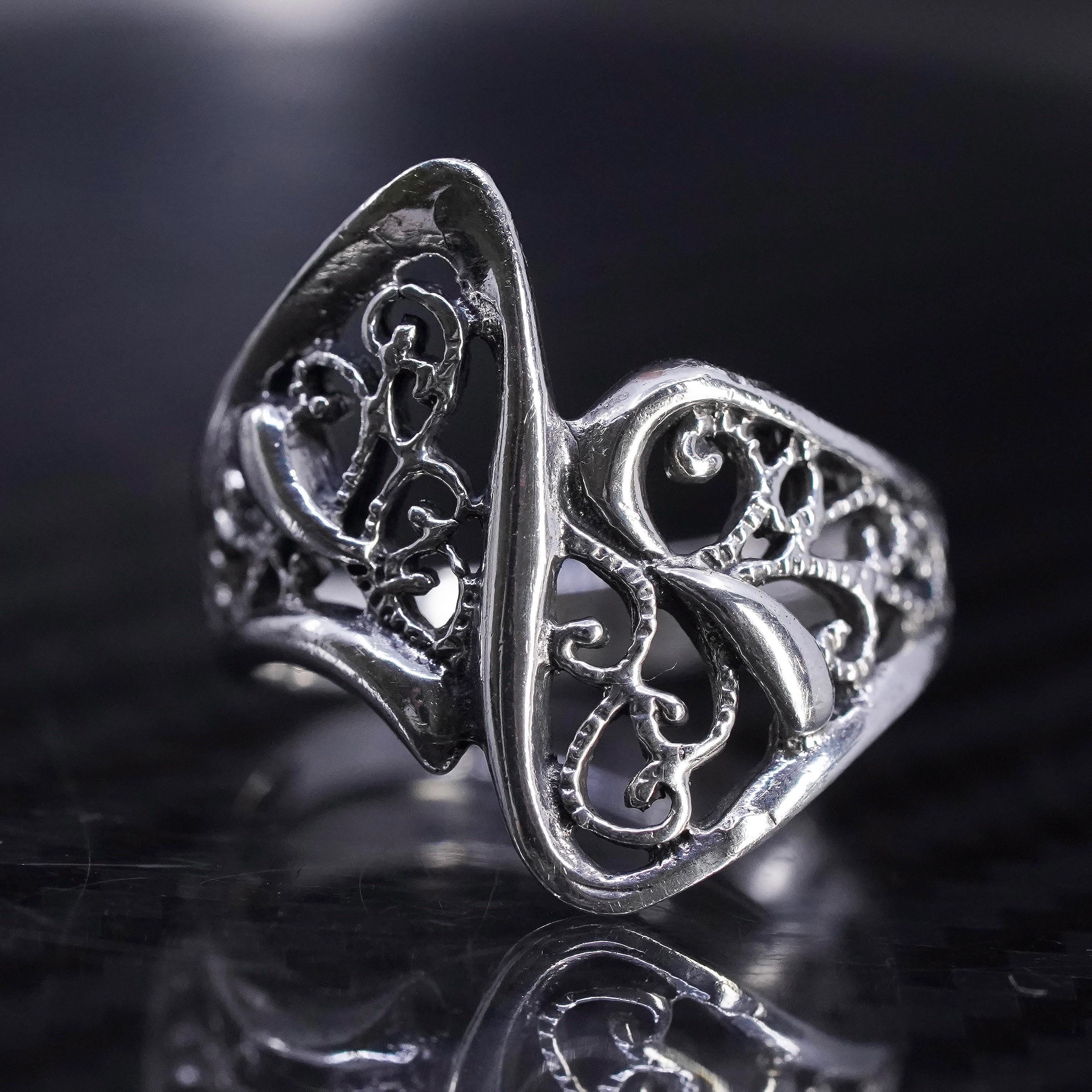 Size 6, Vintage Sterling Silver Handmade Ring, 925 Filigree Wavy