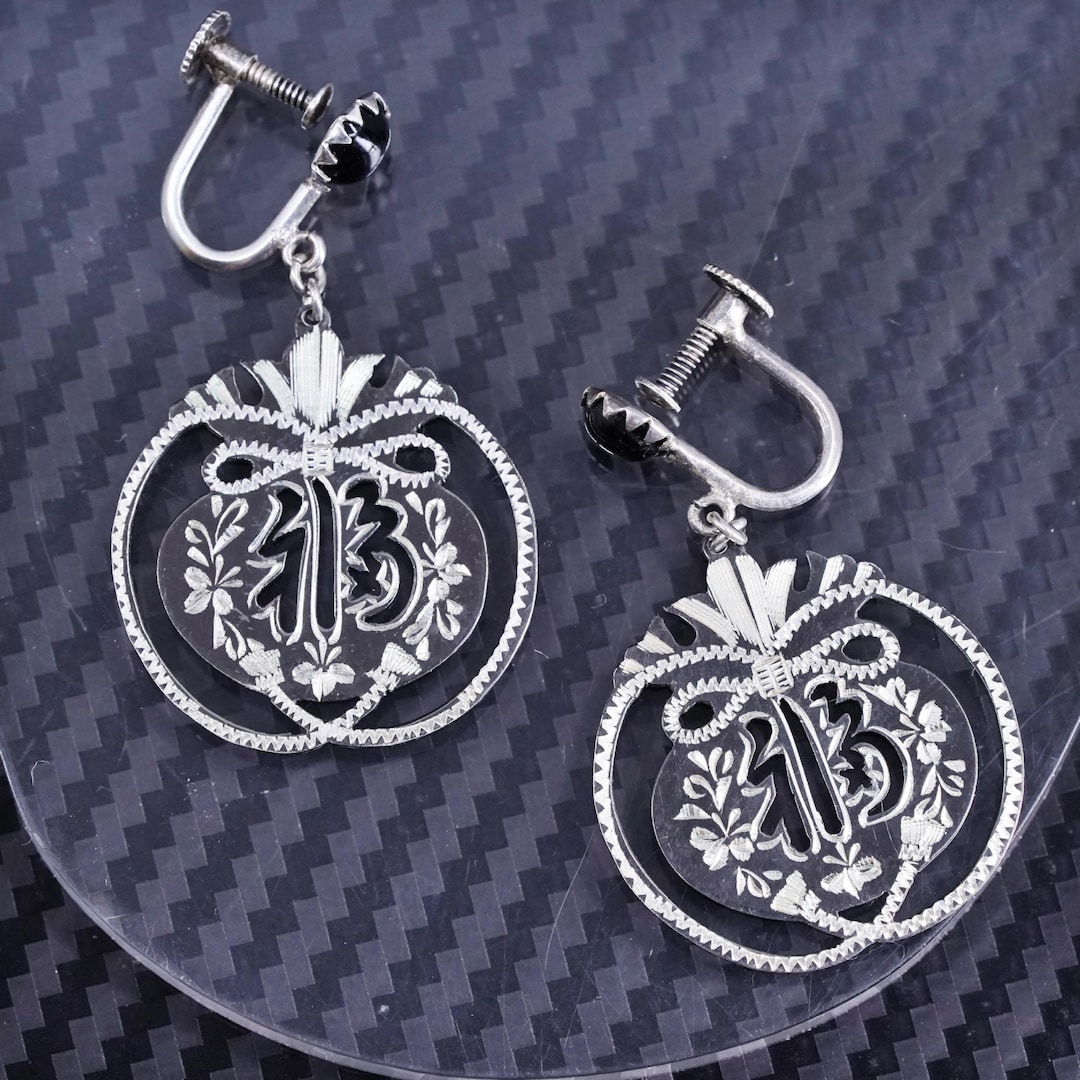 Vintage Simbo Sterling Silver 925 Screw Back Oval Earrings With Floral ...