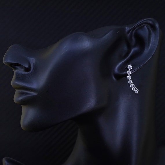 1”, Vintage sterling silver 925 curvy cz earrings… - image 3